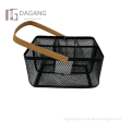 Foldable Wire Mesh Portable Garden Basket with Wooden Handle - Ideal for Kitchen, Pantry, and Picnic Storage